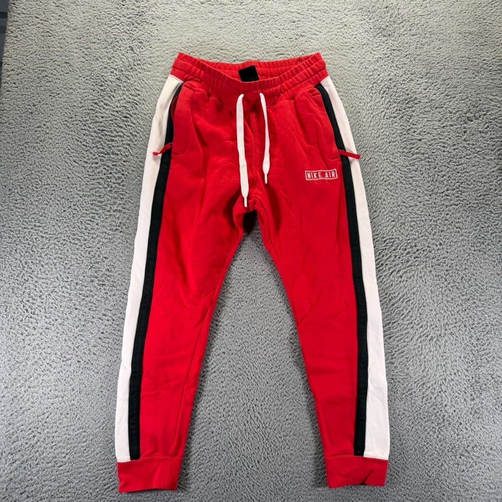 Vintage Nike Air Sweatpants Mens M Red Cotton Tapered Jogger Fleece-Lined Sports